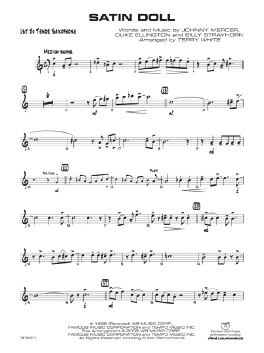 Satin Doll: B-flat Tenor Saxophone Jazz Ensemble scores gallery preview page 1