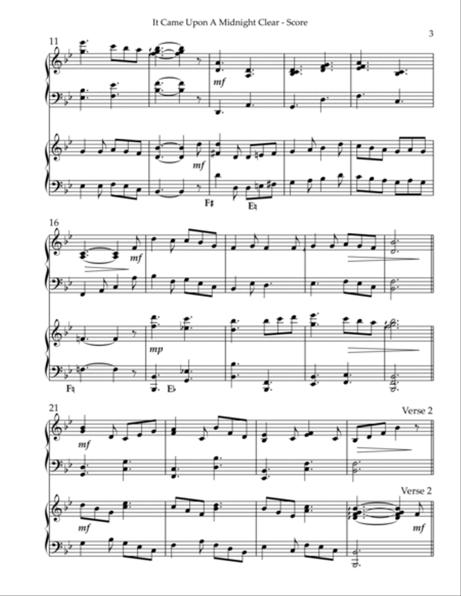 It Came Upon A Midnight Clear, Harp Duet - Key of Bb