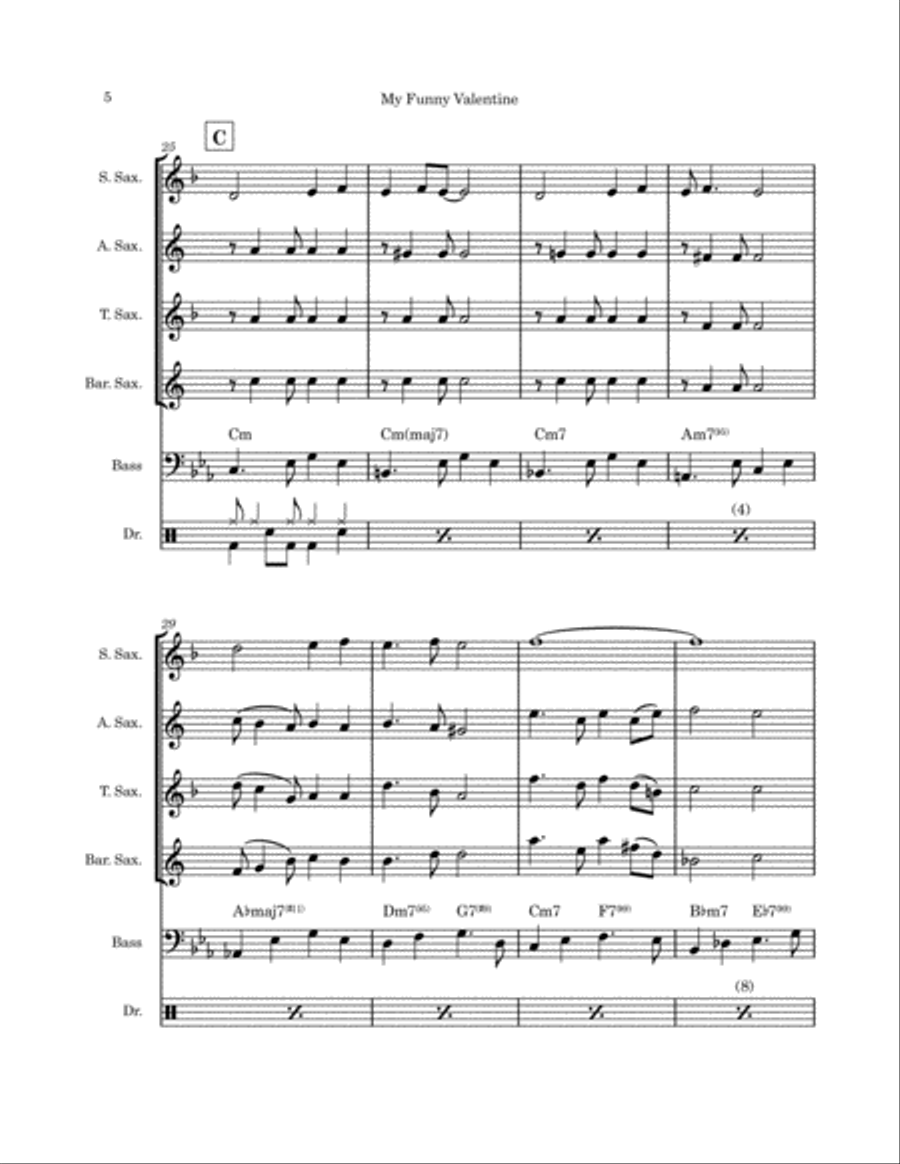 My Funny Valentine Saxophone Quartet scores gallery preview page 6