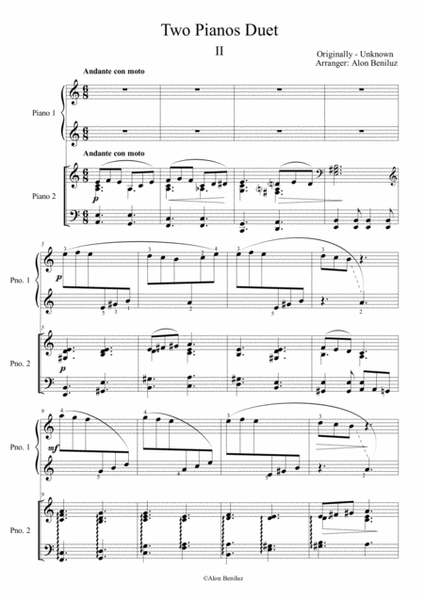 Duet for Two Pianos Chapters II and III  Digital Sheet Music