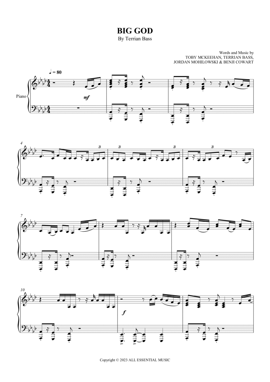 Big God Big God Piano Solo scores gallery preview page 1