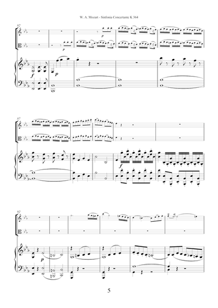 Mozart Sinfonia Concertante in Eb major K364 by for violin, viola and piano (75pages)