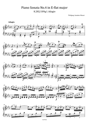 Book cover for Mozart - Piano Sonata No.4 In E Flat Major K.282 - I. Adagio - Original With Fingered