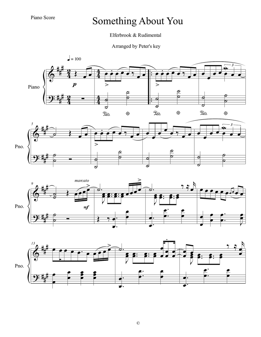 Something About You (Elderbrook & Rudimental) - Piano Arrangement Piano, Vocal scores gallery preview page 1
