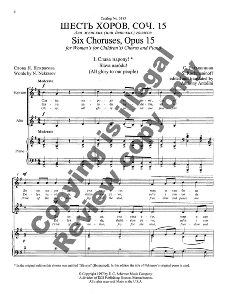 Six Choruses, Opus 15