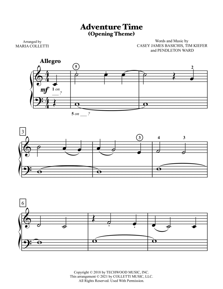 Adventure Time Opening Theme Easy Piano scores gallery preview page 1