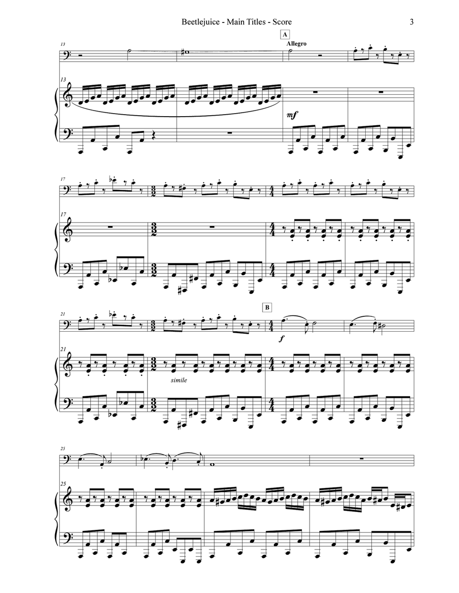 Beetlejuice (main Theme) Double Bass scores gallery preview page 3