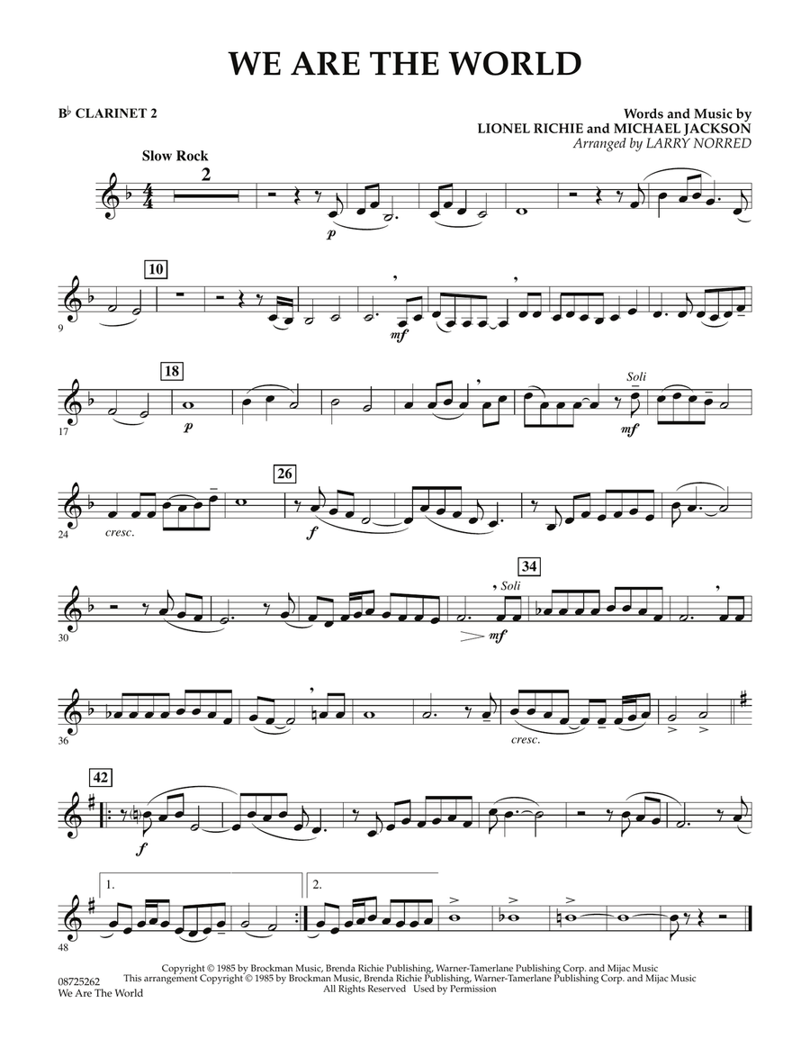 We Are The World - Bb Clarinet 2 Concert Band scores gallery preview page 1