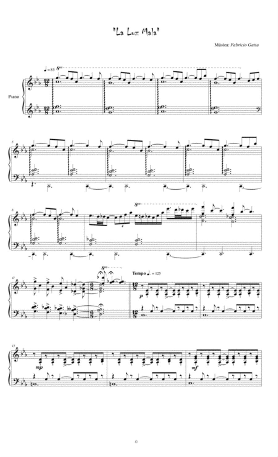 La Luz Mala Piano Solo scores gallery preview page 1