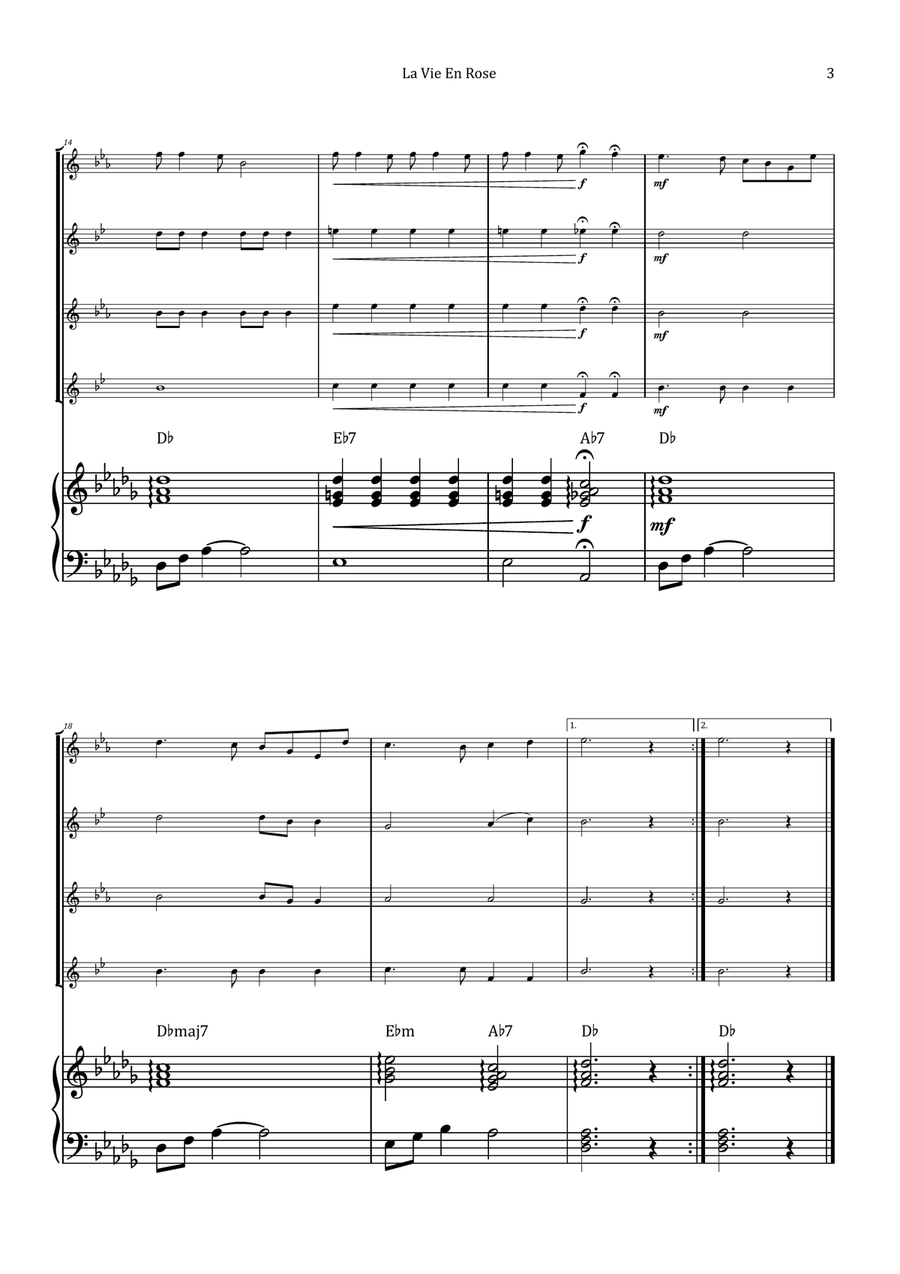 La Vie En Rose by Edith Piaf Saxophone Quartet - Digital Sheet Music page 3