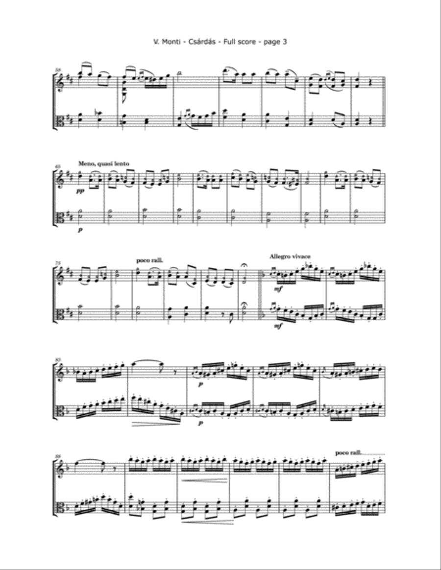 Monti, V. - Csardas for Violin and Viola String Duet scores gallery preview page 3