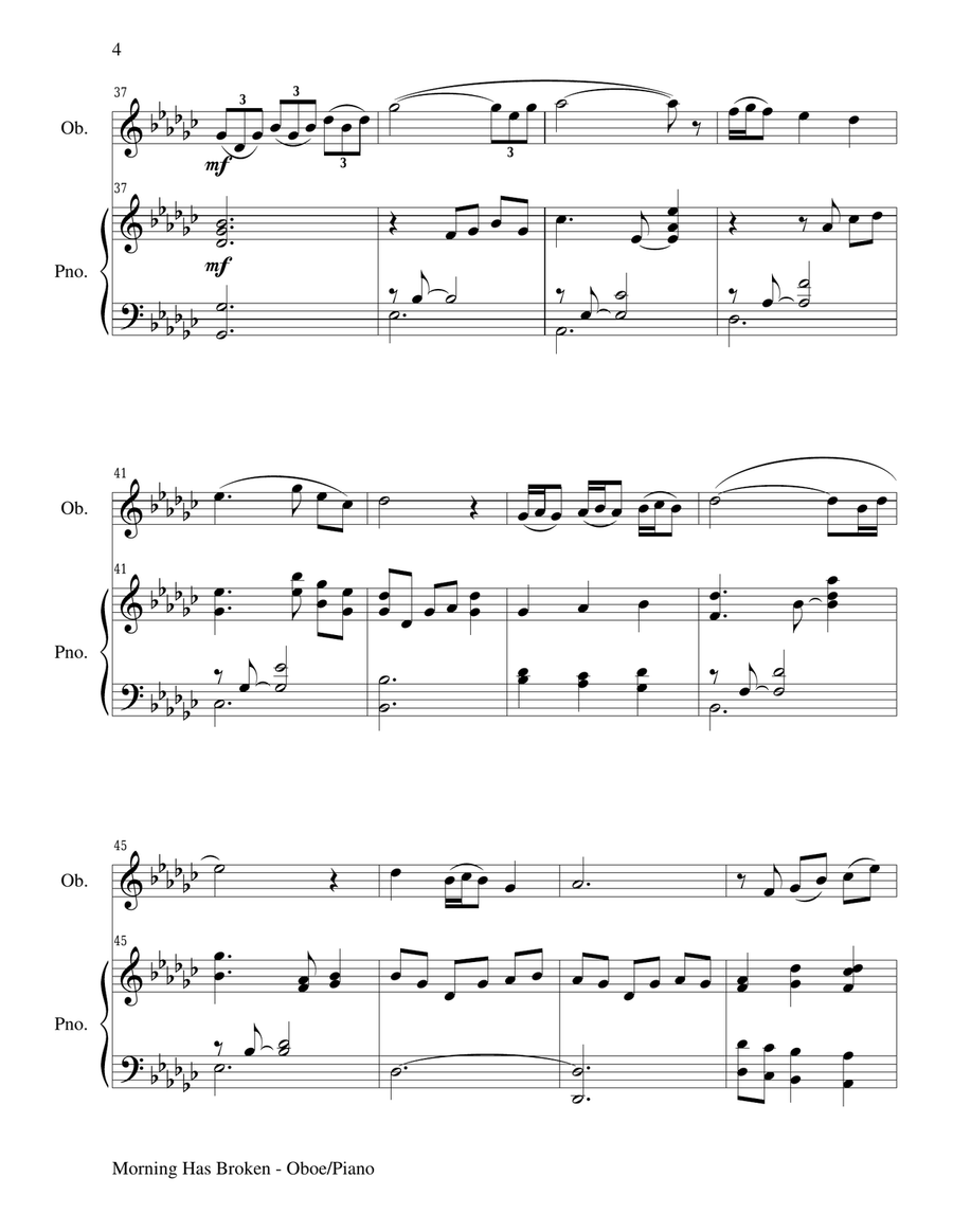 MORNING HAS BROKEN (Oboe/Piano and Oboe Part) Piano scores gallery preview page 4