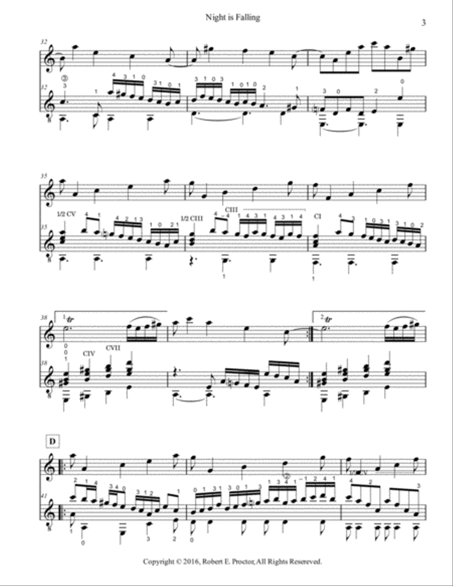 Night Is Falling for Flute (C instrument) and Classical Guitar Small Ensemble scores gallery preview page 3