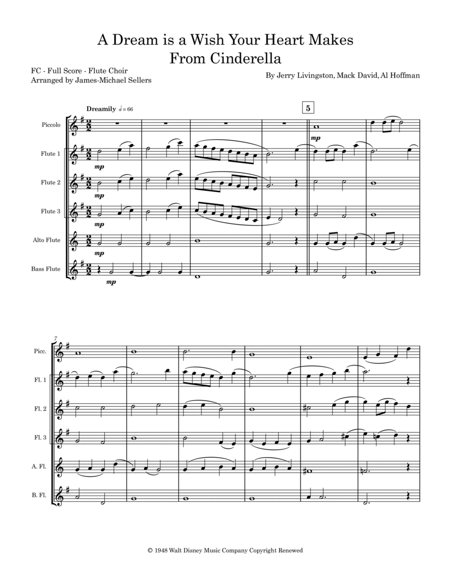 A Dream Is A Wish Your Heart Makes by Linda Ronstadt Flute Choir - Digital Sheet Music