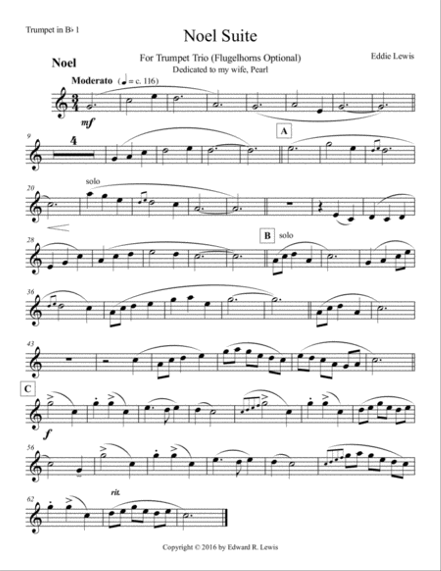 Noel Suite for Trumpet Trio by Eddie Lewis Trumpet Trio scores gallery preview page 3