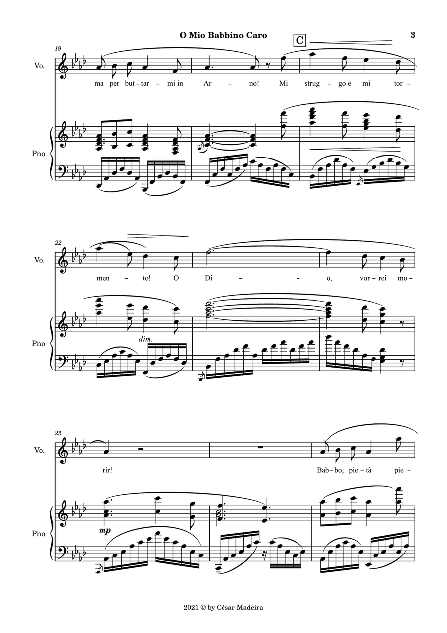 O Mio Babbino Caro by Puccini - Voice and Piano - Original Key (Full Score and Parts) Piano, Vocal scores gallery preview page 4