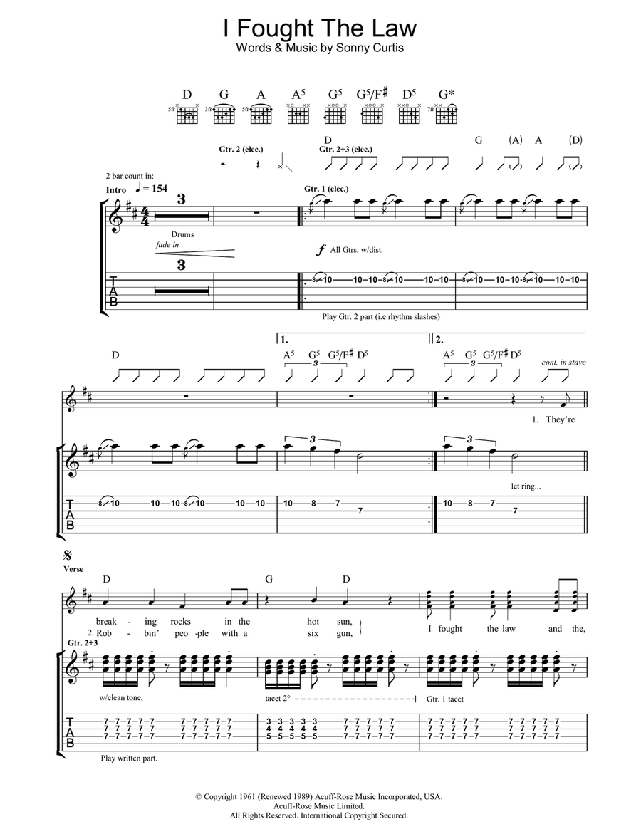 I Fought The Law Acoustic Guitar scores gallery preview page 1