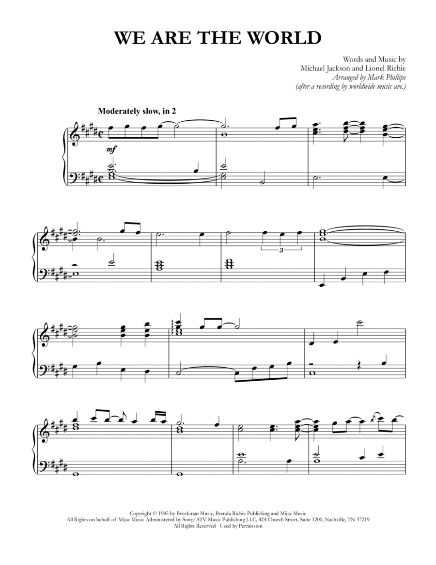 We Are The World Piano Solo scores gallery preview page 1