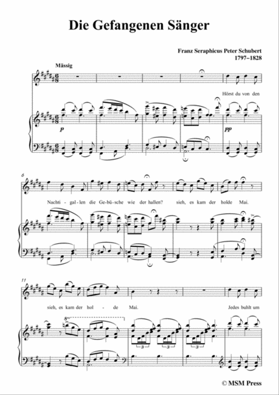 Schubert-Die Gefangenen Sänger,in B Major,for Voice&Piano Voice scores gallery preview page 3