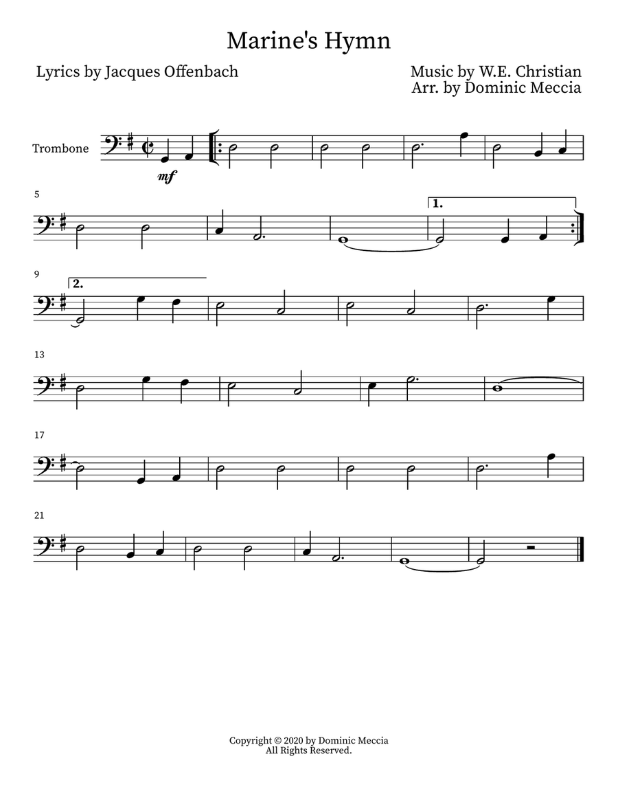 Marine's Hymn Marine's Hymn Trombone Solo scores gallery preview page 1