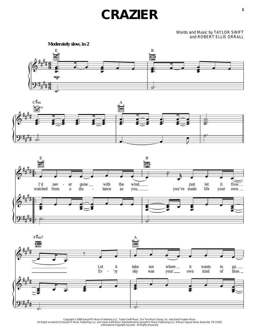 Crazier Piano, Vocal, Guitar scores gallery preview page 1