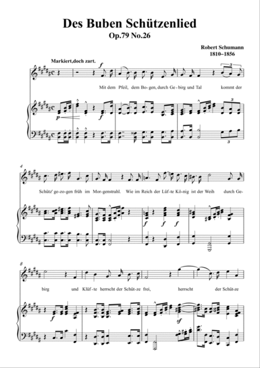 Schumann-Des Buben Schützenlied in B Major,Op.79,No.26 for Voice and Piano Voice Solo scores gallery preview page 2