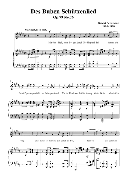 Schumann-Des Buben Schützenlied in B Major,Op.79,No.26 for Voice and Piano