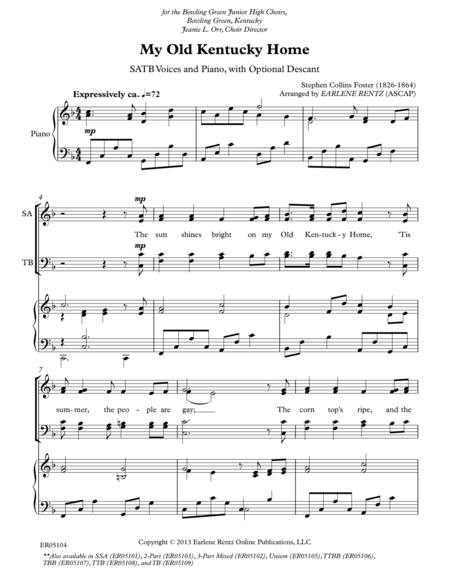 My Old Kentucky Home - SATB image number null
