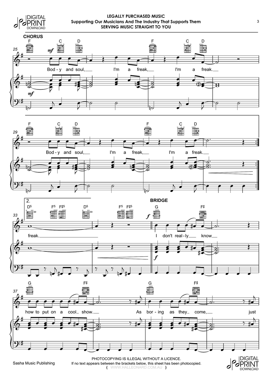 Freak Freak Piano, Vocal, Guitar scores gallery preview page 3