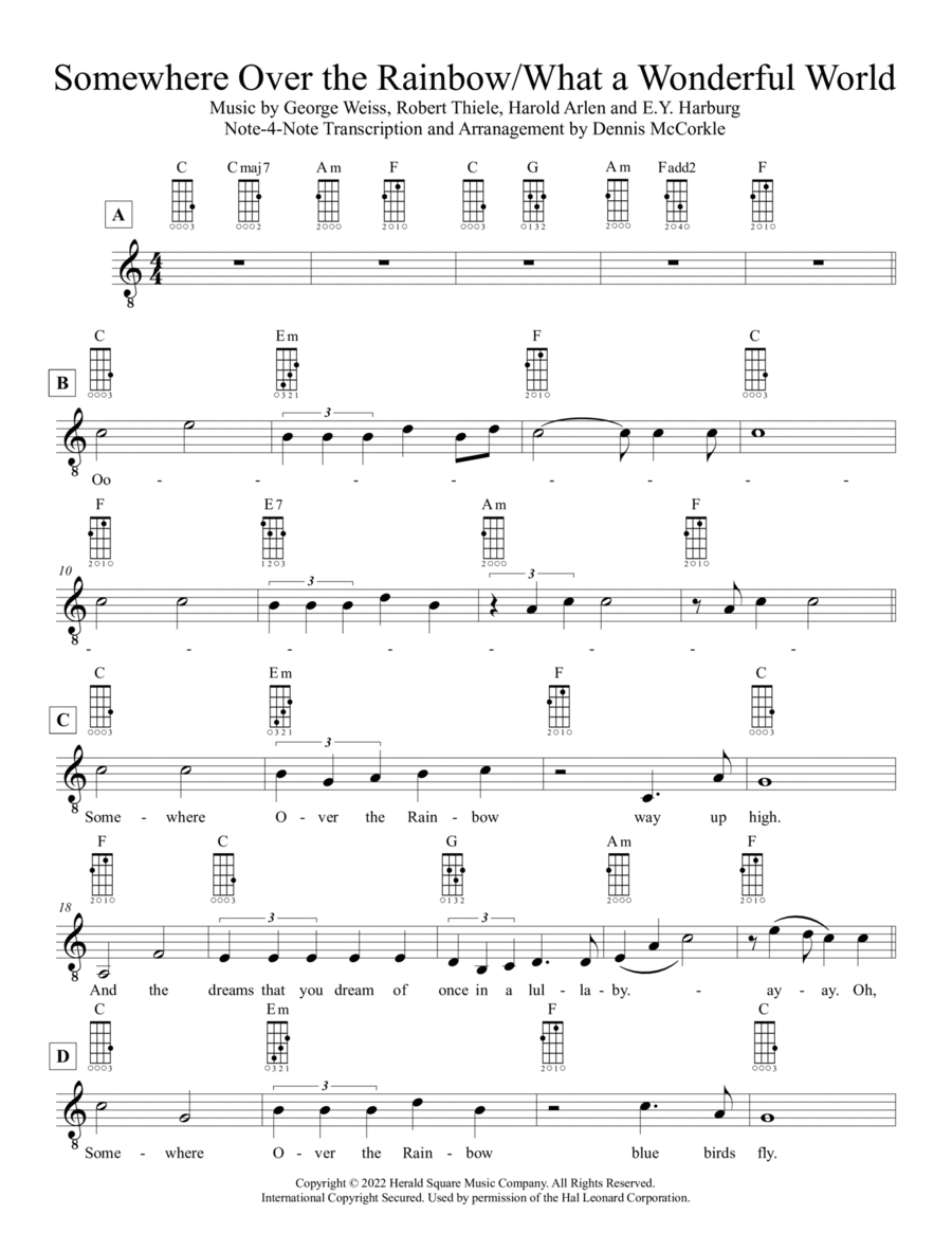 Somewhere Over The Rainbow/what A Wonderful World Ukulele scores gallery preview page 1