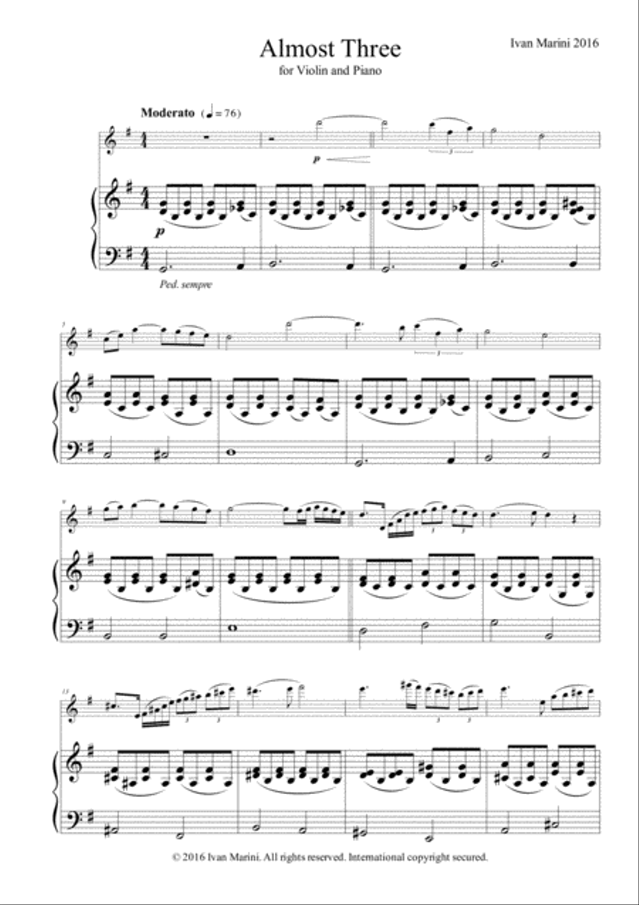 ALMOST THREE - for Violin and Piano Violin Solo scores gallery preview page 3