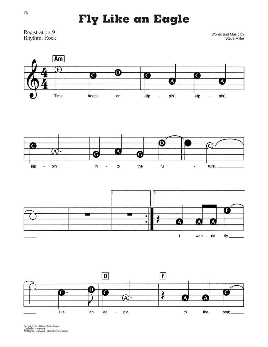 Fly Like An Eagle Fly Like An Eagle Electronic Keyboard scores gallery preview page 1