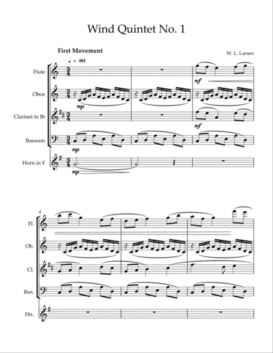 W L Larsen - Wind Quintet No. 1 Woodwind Quintet scores gallery preview page 1