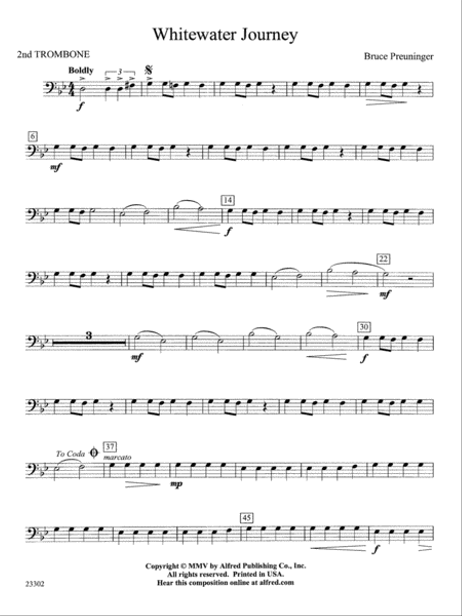 White Water Journey: 2nd Trombone Concert Band scores gallery preview page 1