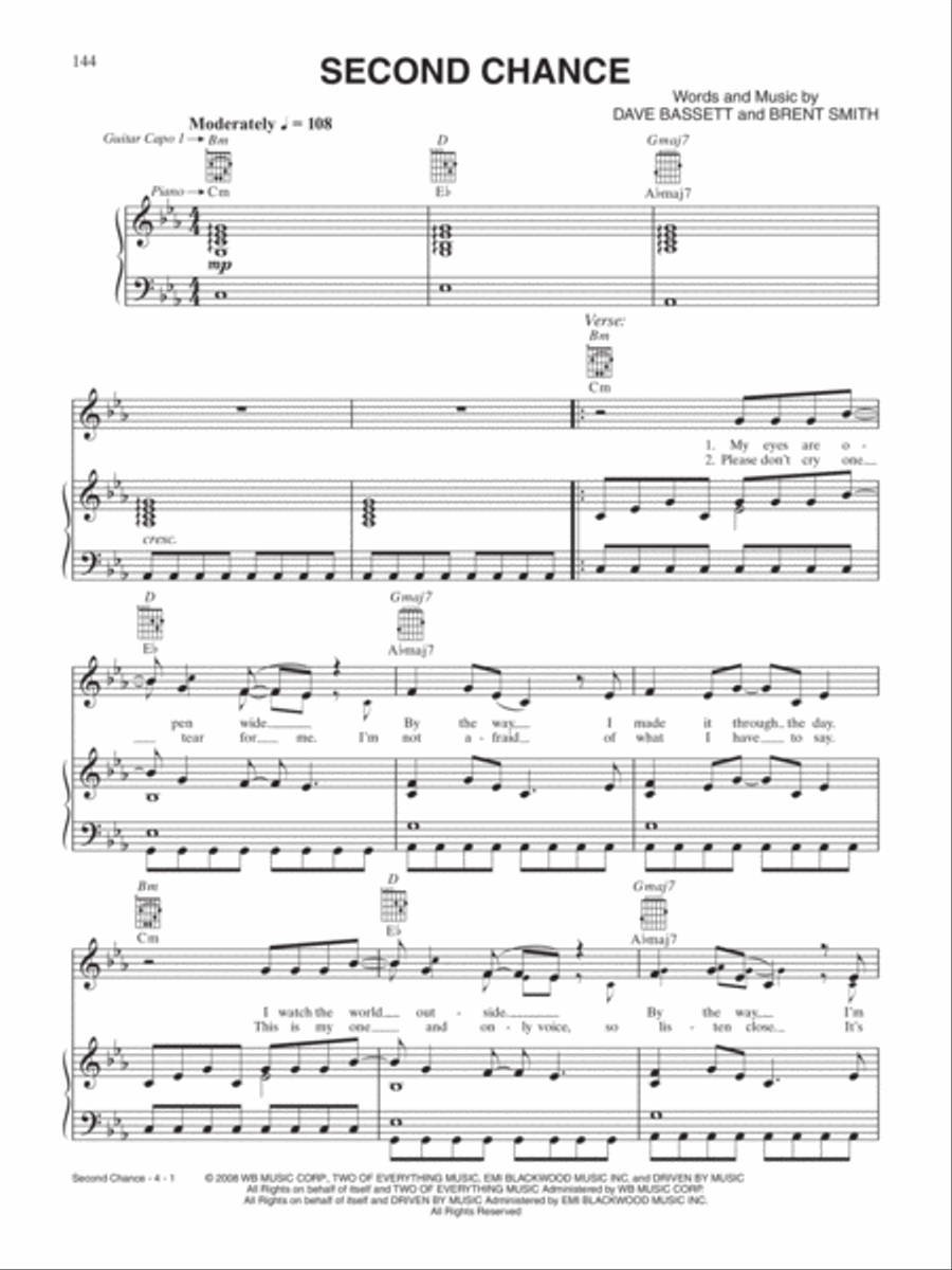 Second Chance Second Chance Piano, Vocal, Guitar scores gallery preview page 1