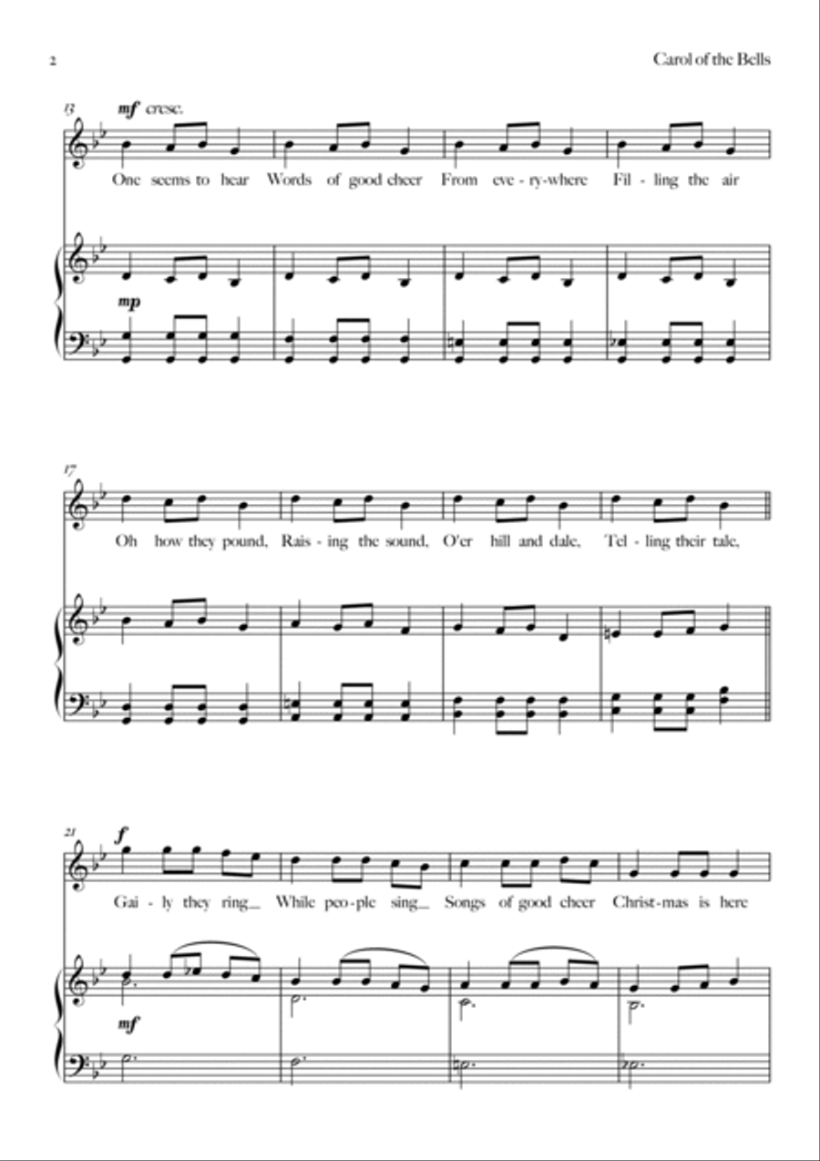 Carol of The Bells (Piano and Voice) Voice scores gallery preview page 2