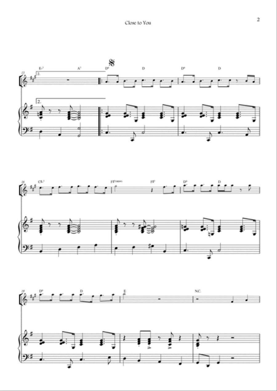 Close To You Tenor Saxophone scores gallery preview page 2