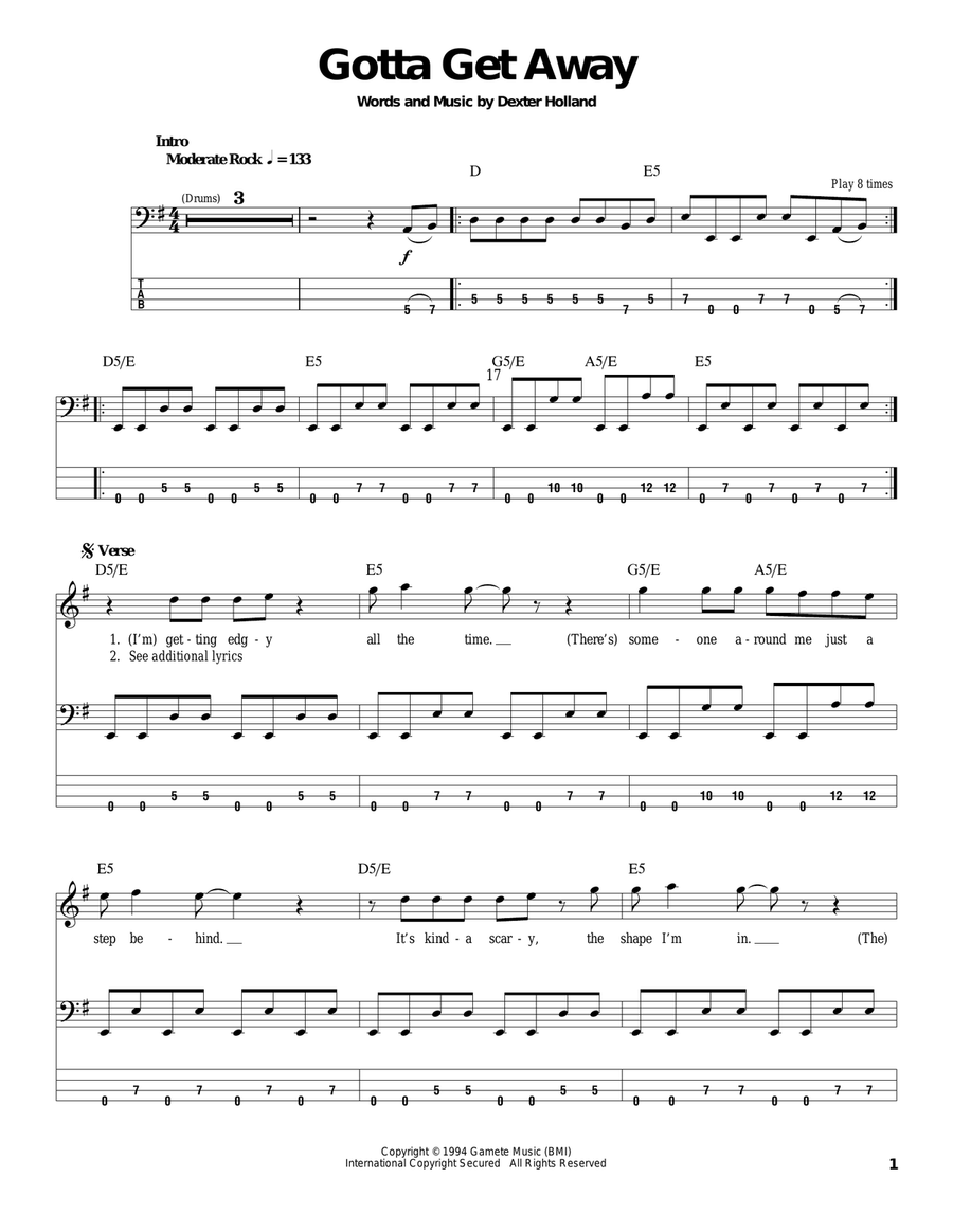 Gotta Get Away Acoustic Guitar scores gallery preview page 1