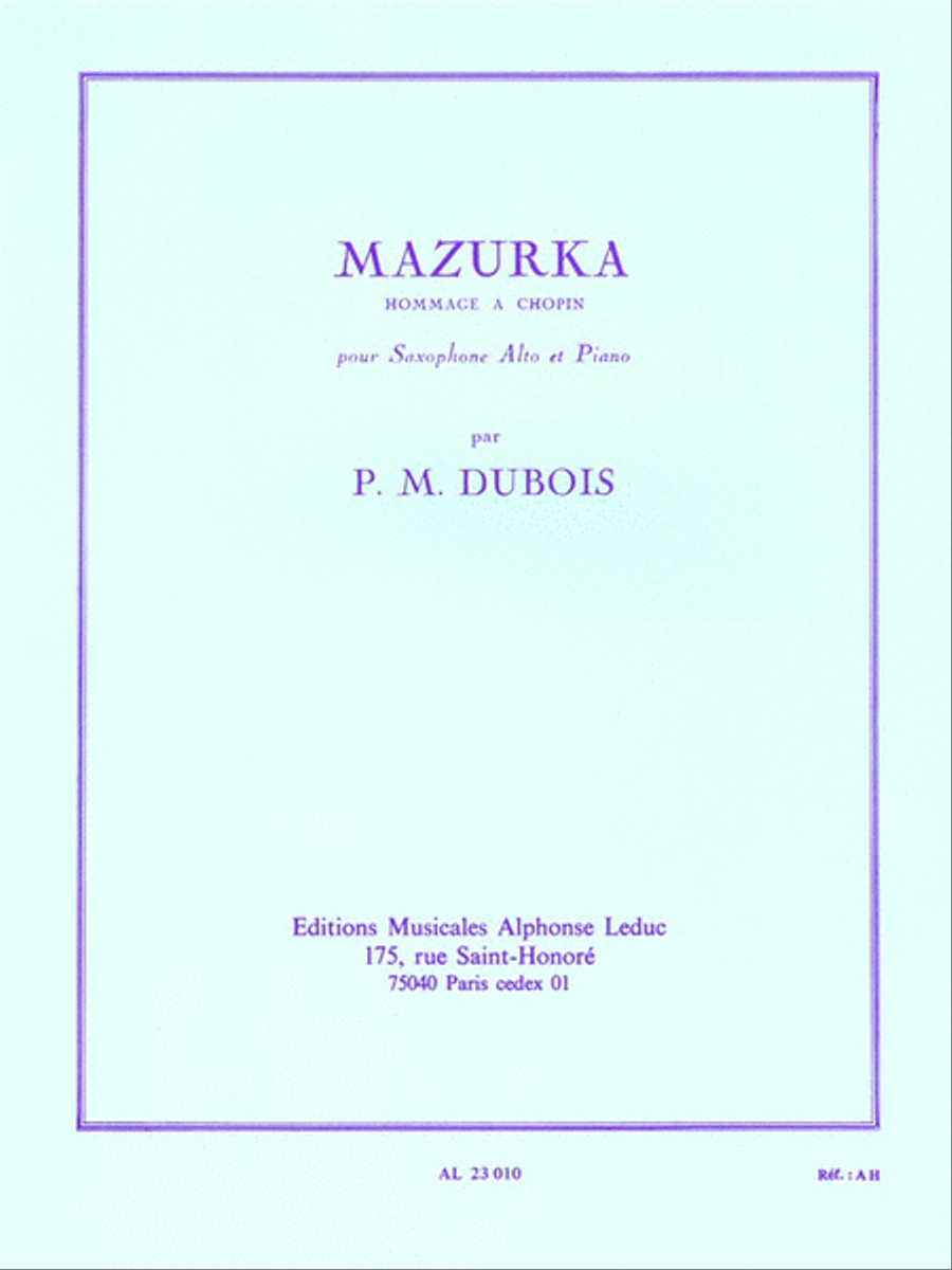 Mazurka, For Alto Saxophone And Piano Alto Saxophone scores gallery preview page 1