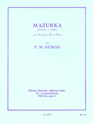 Book cover for Mazurka, For Alto Saxophone And Piano