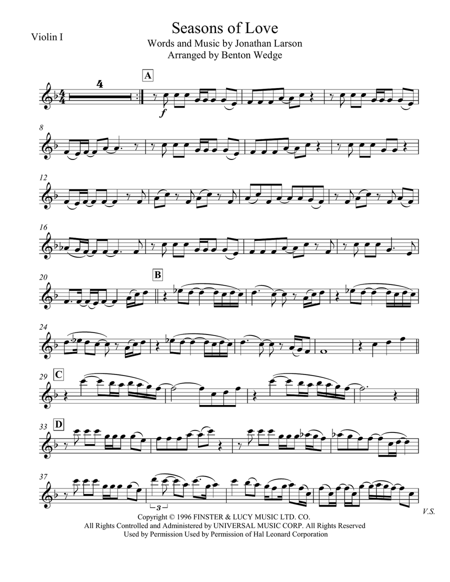 Seasons Of Love Seasons Of Love String Quartet scores gallery preview page 1