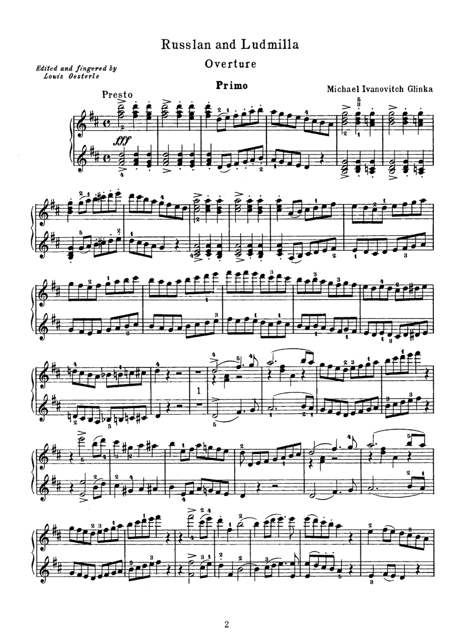 Glinka Russlan and Ludmilla Overture, for piano duet(1 piano, 4 hands), PG811