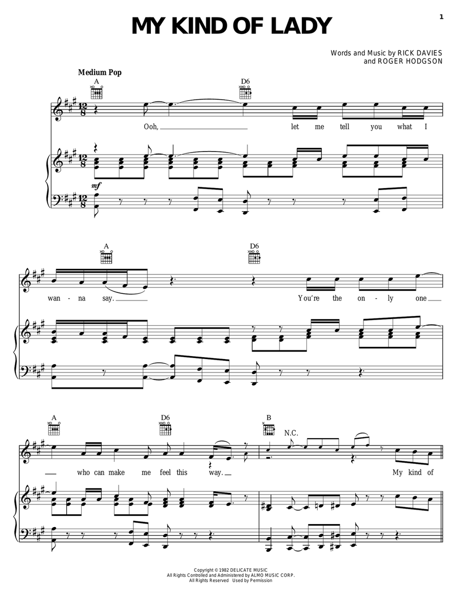 My Kind Of Lady My Kind Of Lady Piano, Vocal, Guitar scores gallery preview page 1