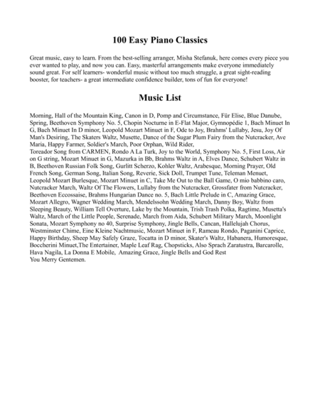 100 Easy Piano Classics by Misha Stefanuk Easy Piano - Digital Sheet Music