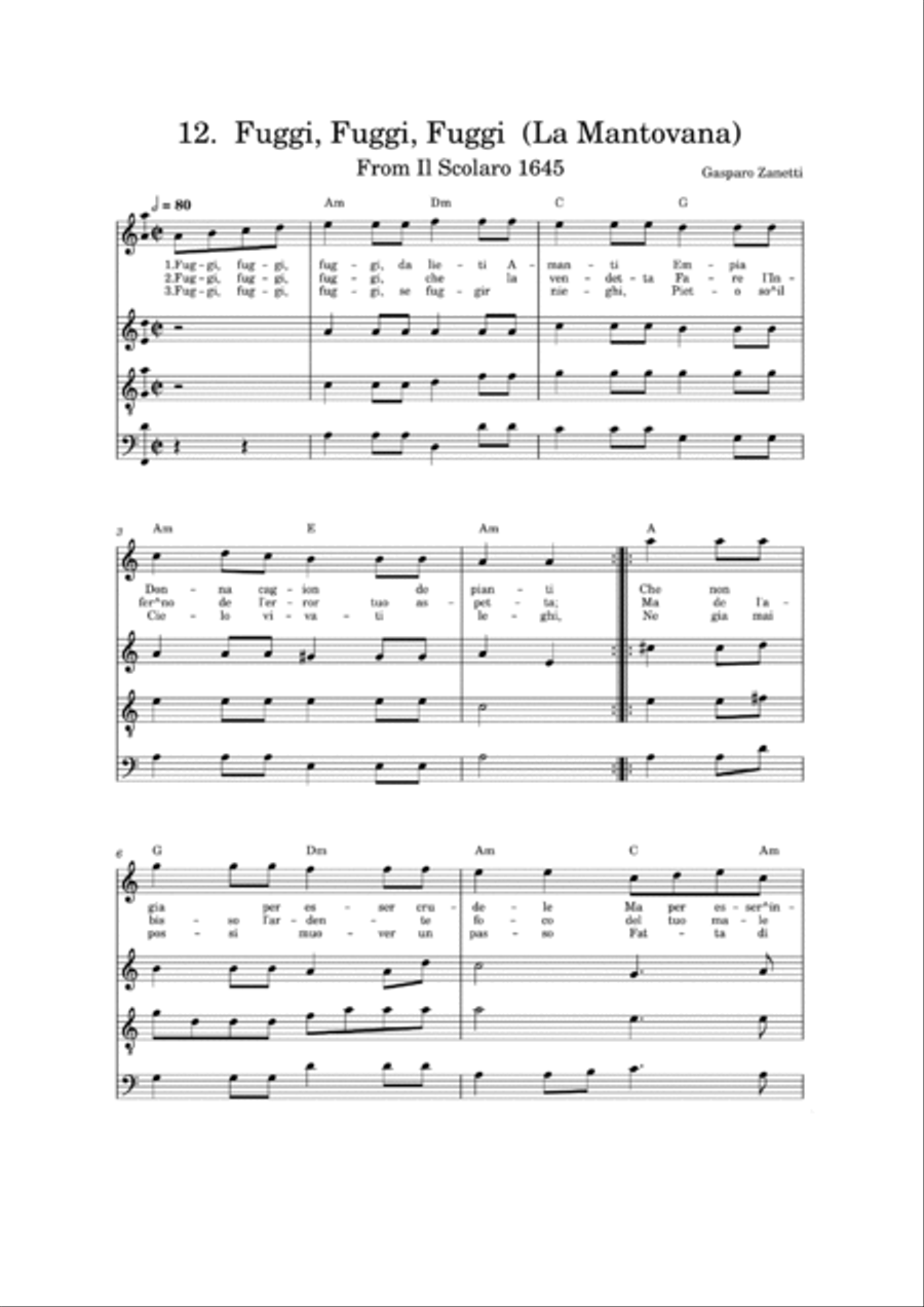 Fuggi, Fuggi, Fuggi (La Mantovana) - Gasparo Zanetti - Il Scolaro 1645 (with lyrics) Chamber Music scores gallery preview page 4