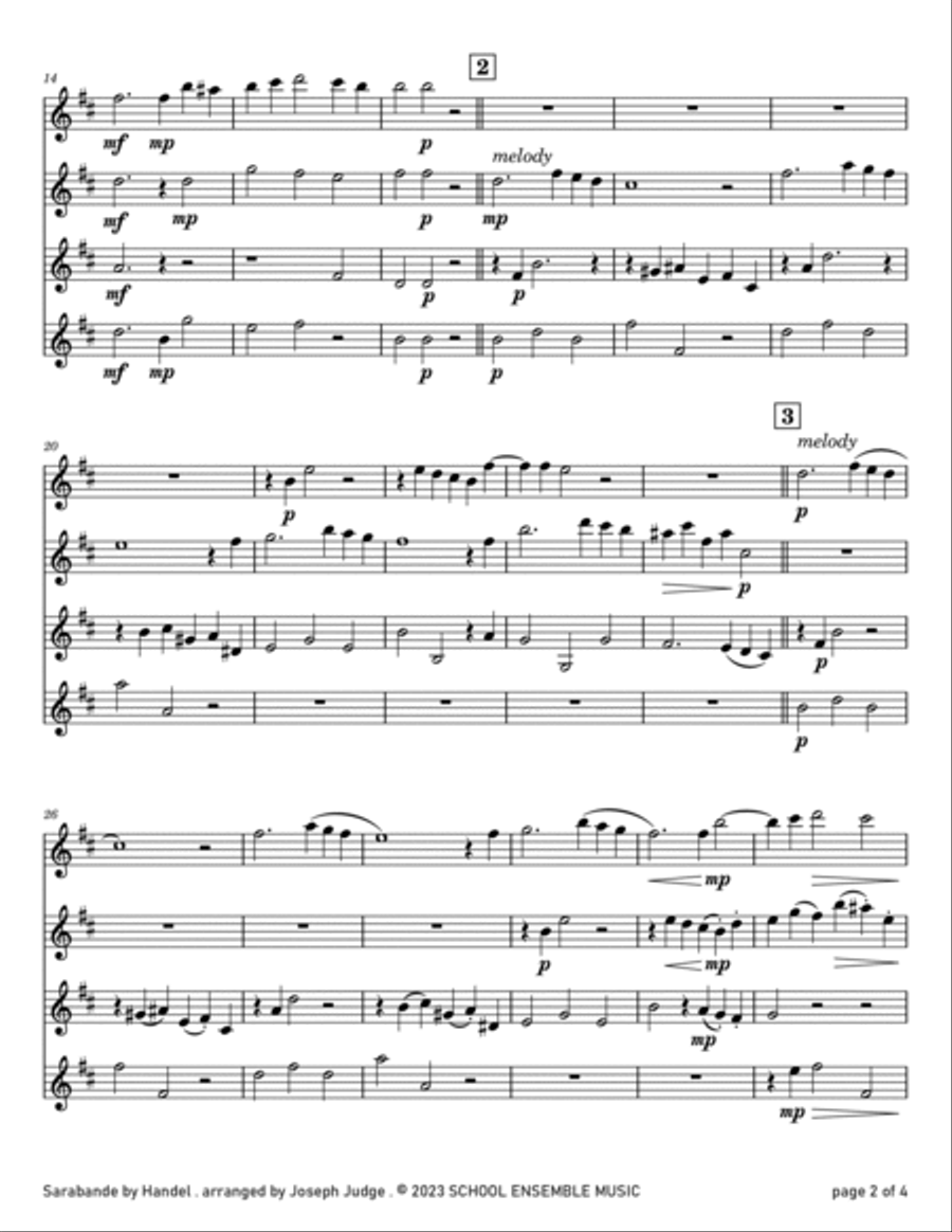 Sarabande by Handel for Clarinet Quartet in Schools Clarinet Quartet scores gallery preview page 2