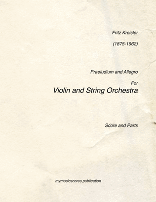 Book cover for Kreisler Praeludium and Allegro for Violin and String Orchestra
