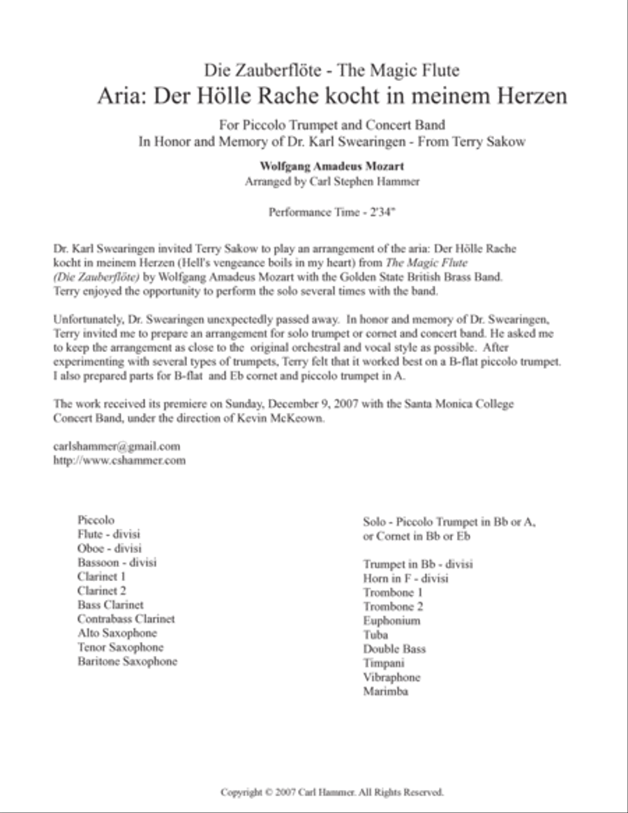 Aria: Der Holle Rache kocht in meinem Herzen (from The Magic Flute) Concert Band scores gallery preview page 2