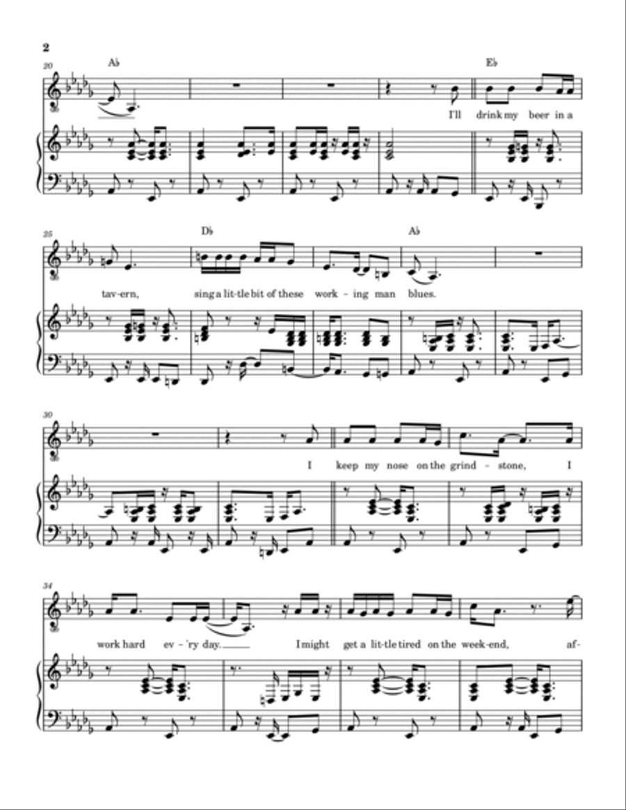 Workin' Man Blues Piano, Vocal, Guitar scores gallery preview page 3