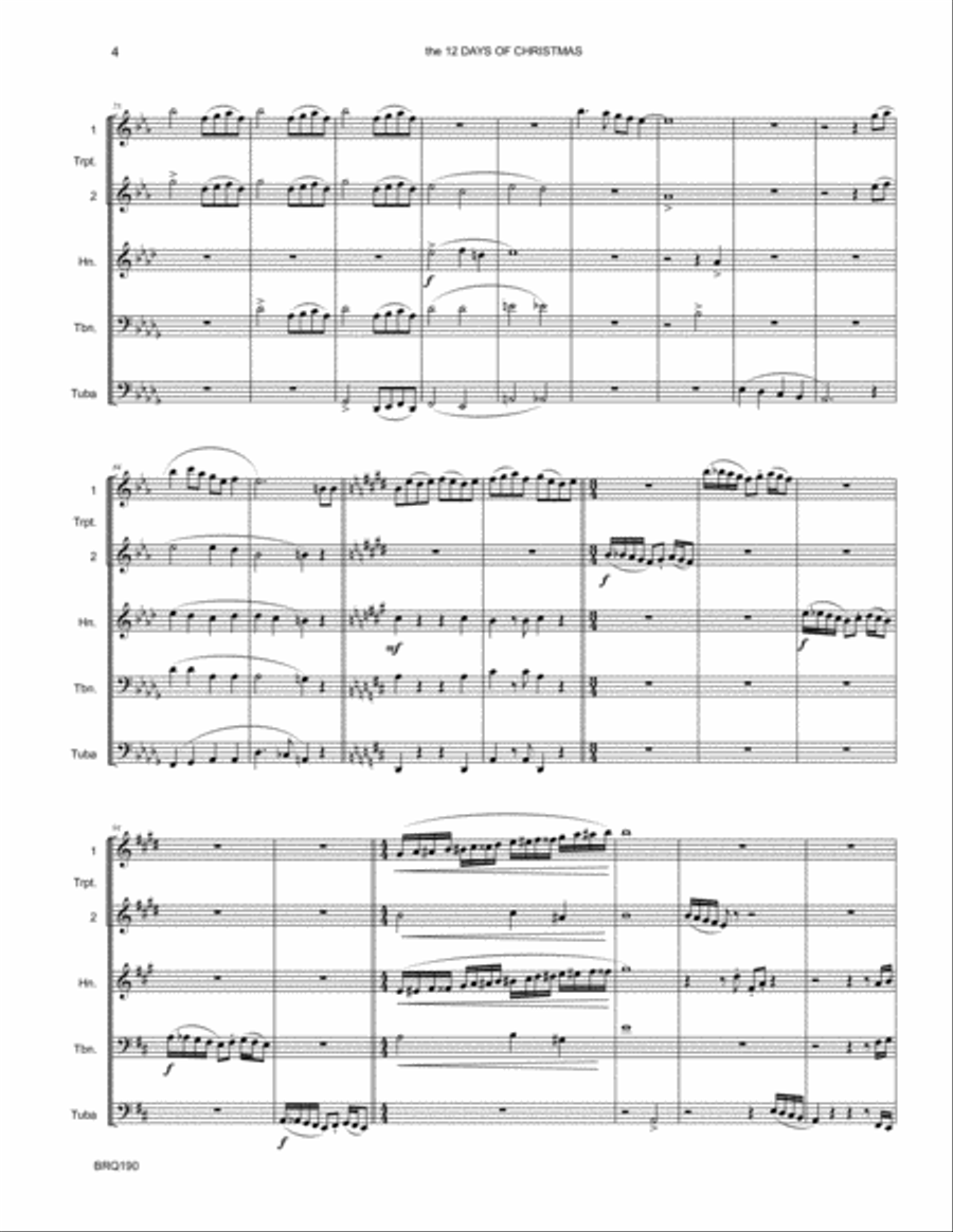 12 DAYS in 12 KEYS for BRASS QUINTET (the 12 Days of Christmas) Brass Quintet scores gallery preview page 4